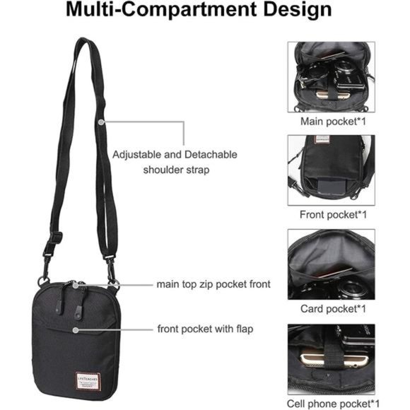 Small Crossbody Bag for Men, Mini Messenger Bag Shoulder Bag for Phone Passport - Picture 2 of 6